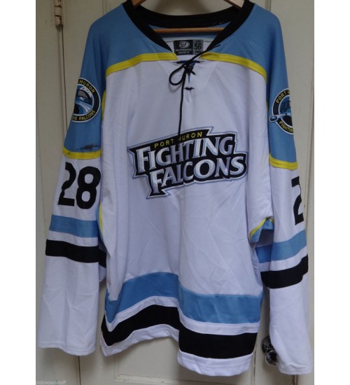 Custom NAHL Port Huron Fighting Falcons 28 Joey Lindberg Home Hockey Jersey White