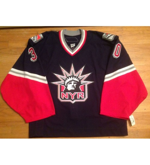 Custom New York Rangers goaltender Authentic Hockey Jersey Navy Blue