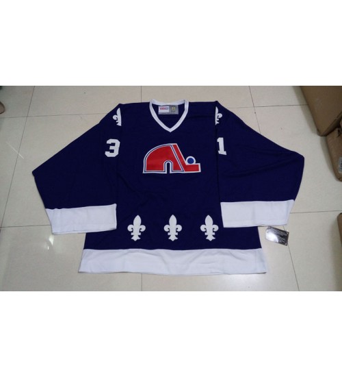 Custom Quebec Nordiques goaltender Authentic Premier Hockey Jersey Dark Blue