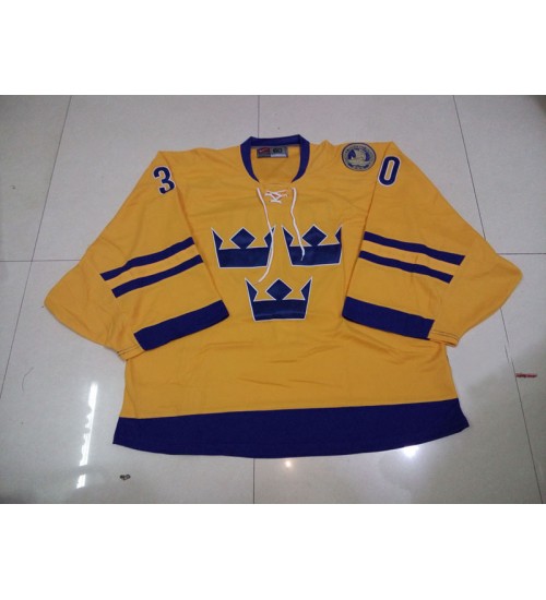 Custom Sweden Team goaltender Gold Swift Replica Authentic Hockey IIHF Jersey