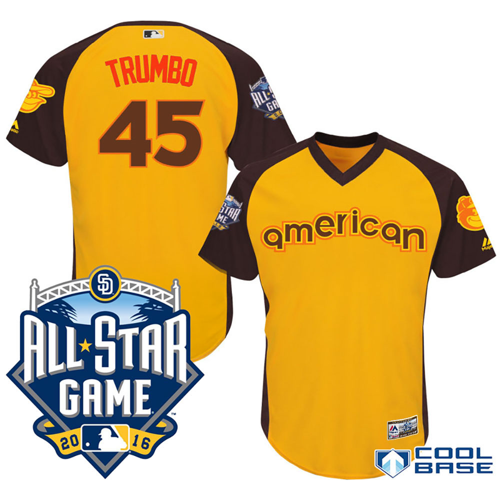 2016 MLB All-Star American Baltimore Orioles #45 Mark Trumbo Gold Home Run Derby Cool Base Jersey