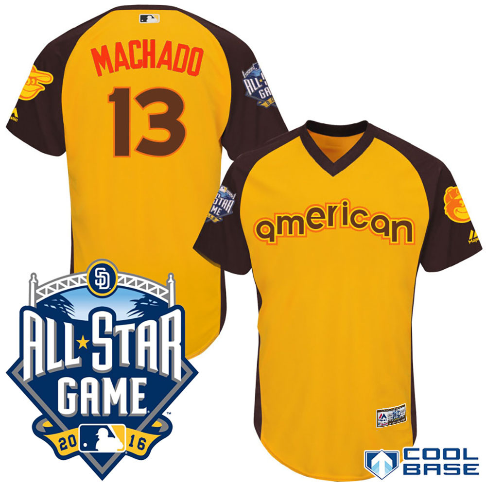 2016 MLB All-Star American Baltimore Orioles Manny Machado #13 Gold Home Run Derby Third Baseman Cool Base Jersey