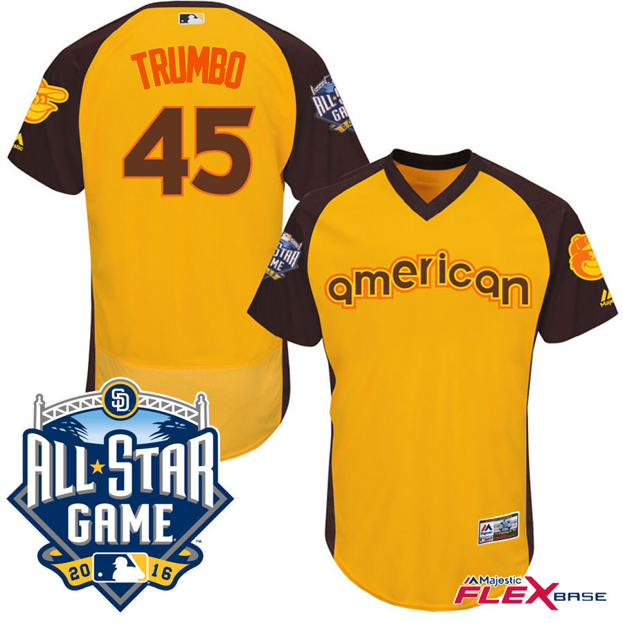 2016 MLB All-Star American Baltimore Orioles #45 Mark Trumbo Gold Home Run Derby Flex Base Jersey