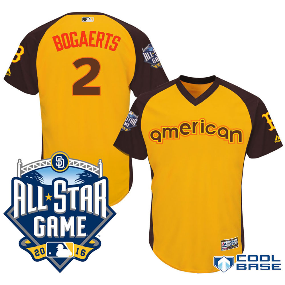 2016 MLB All-Star American Boston Red Sox Xander Bogaerts #2 Gold Home Run Derby Shortstop Cool Base Jersey