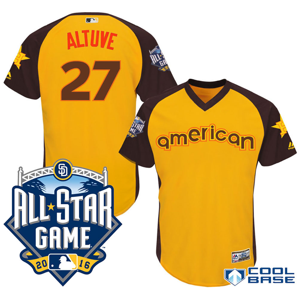 2016 MLB All-Star American Houston Astros Jose Altuve #27 Gold Home Run Derby Shortstop Cool Base Jersey