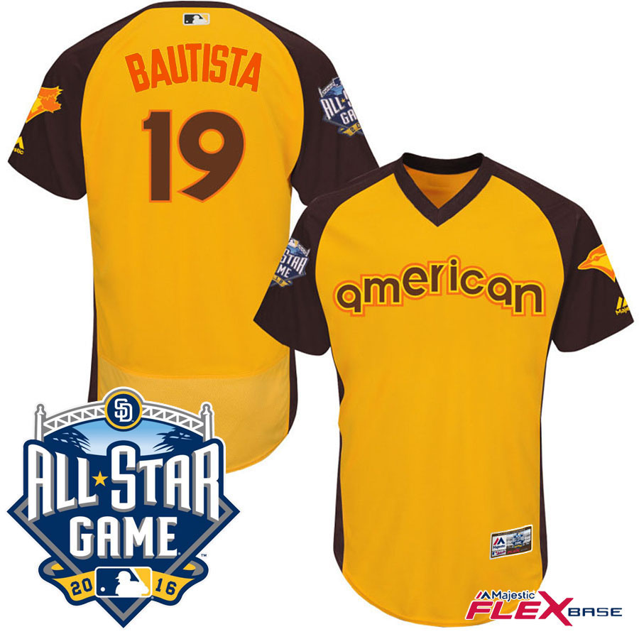 2016 MLB All-Star American Toronto Blue Jays #19 Jose Bautista Gold Home Run Derby Flex Base Jersey