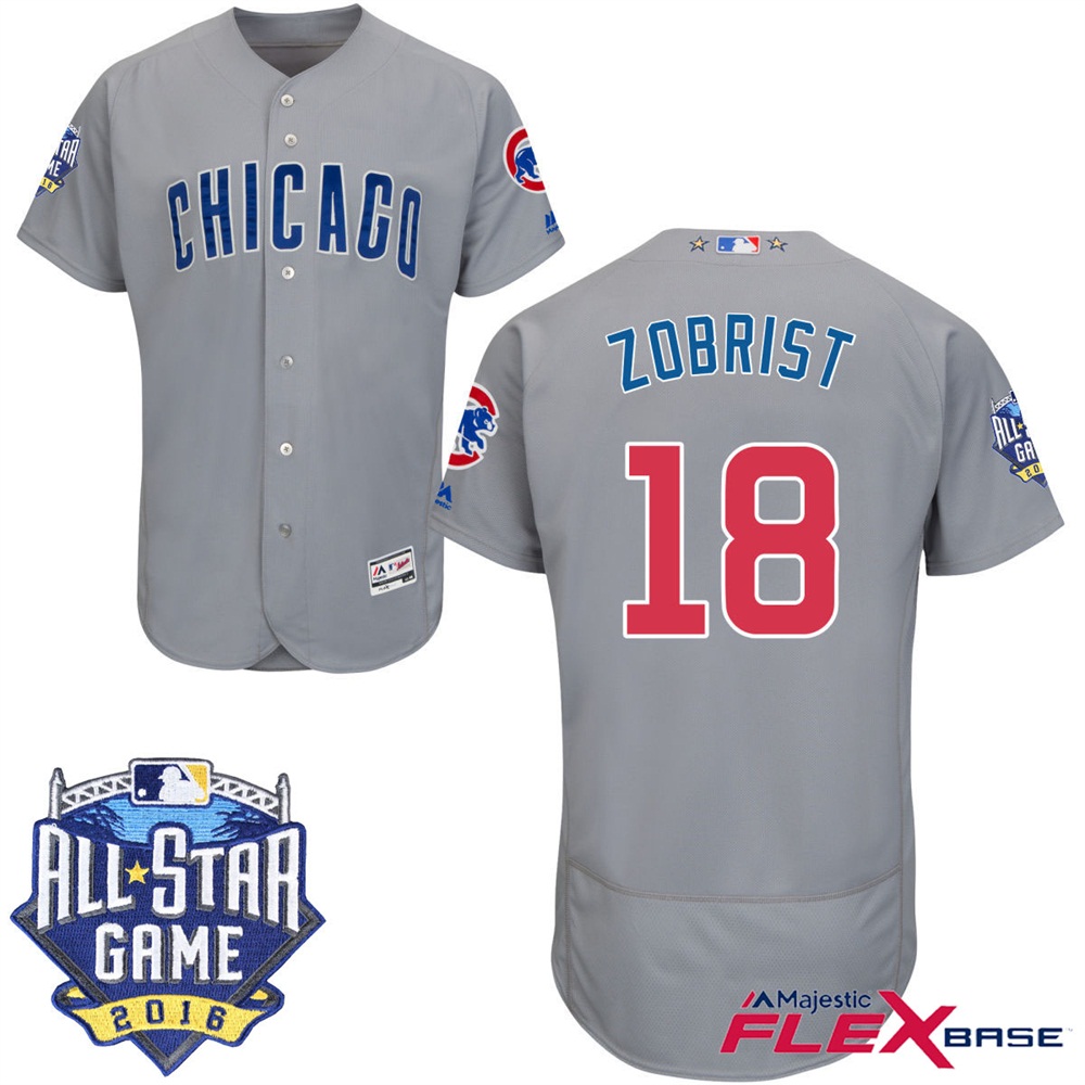 Chicago Cubs #18 Ben Zobrist Gray 2016 MLB All-Star Game Patch Flex Base Jersey