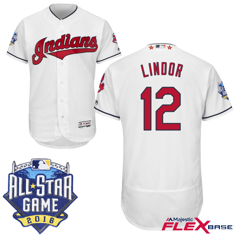 Cleveland Indians #12 Francisco Lindor White 2016 MLB All-Star Game Patch Flex Base Jersey