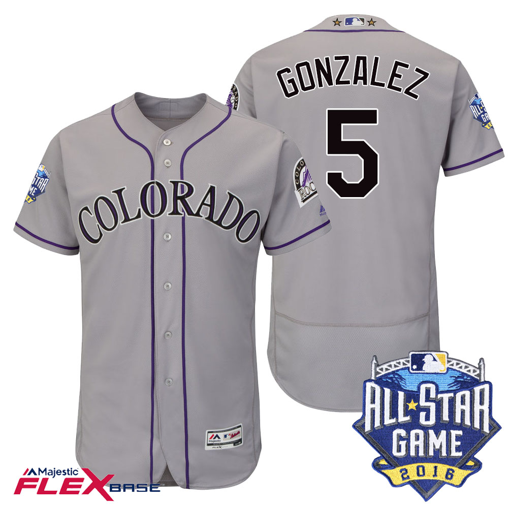 Colorado Rockies #5 Carlos Gonzalez Gray 2016 MLB All-Star Game Patch Flex Base Jersey