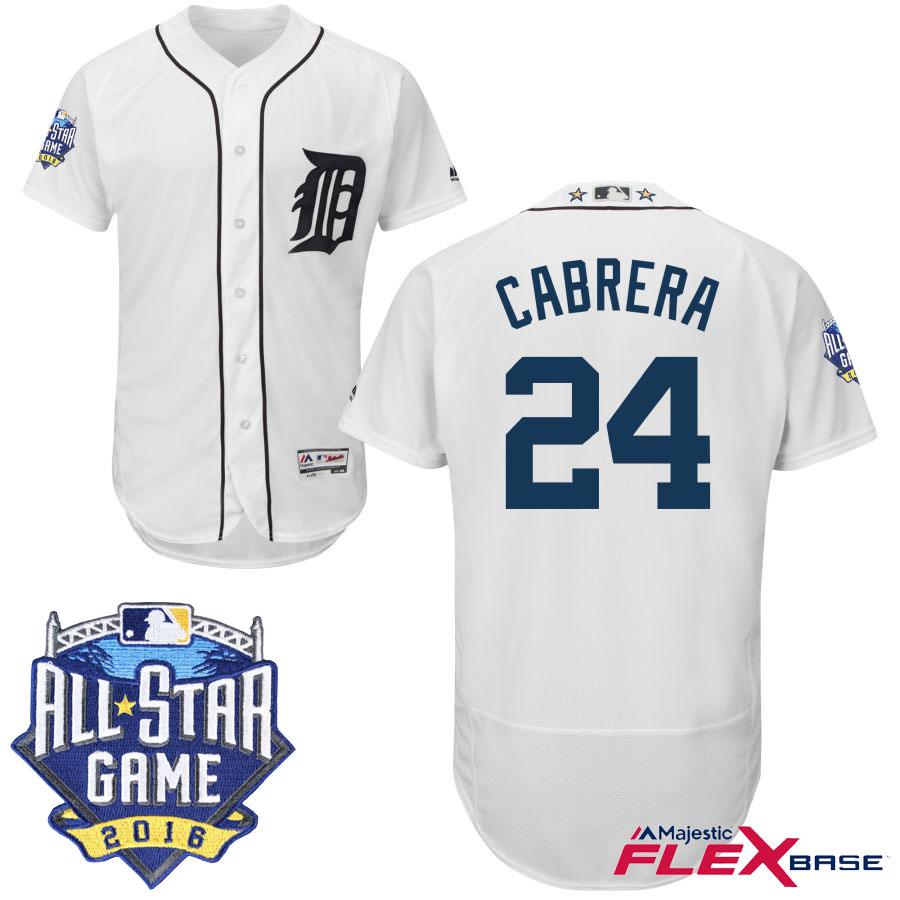 Detroit Tigers #24 Miguel Cabrera White 2016 MLB All-Star Game Patch Flex Base Jersey