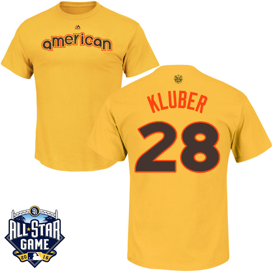 Cleveland Indians Corey Kluber #28 Yellow 2016 MLB All-Star Game American League Name & Number T-Shirt