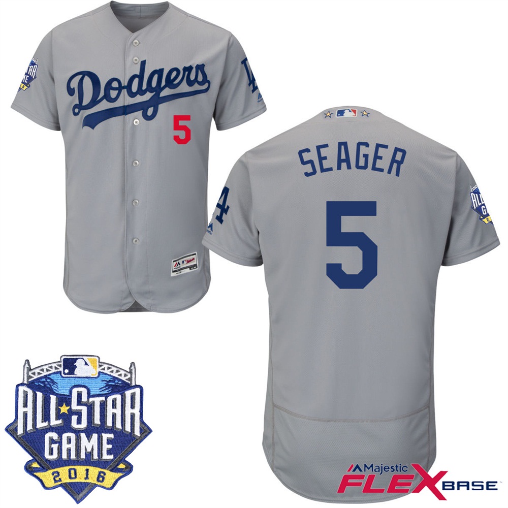 Los Angeles Dodgers #5 Corey Seager Gray 2016 MLB All-Star Game Patch Flex Base Jersey