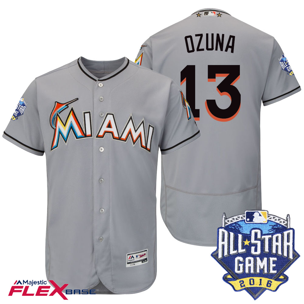 Miami Marlins #13 Marcell Ozuna Gray 2016 MLB All-Star Game Patch Flex Base Jersey