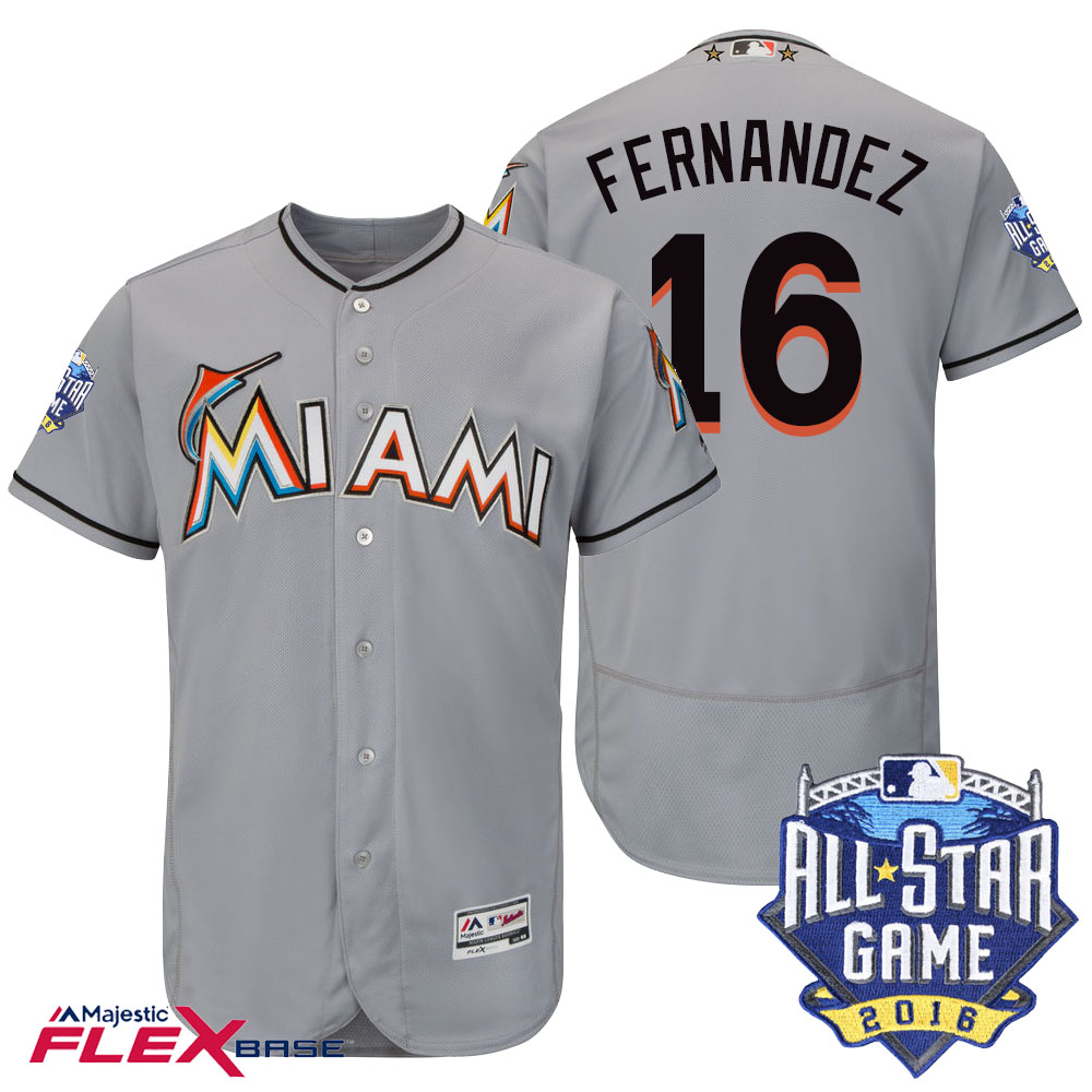 Miami Marlins #16 Jose Fernandez Gray 2016 MLB All-Star Game Patch Flex Base Jersey