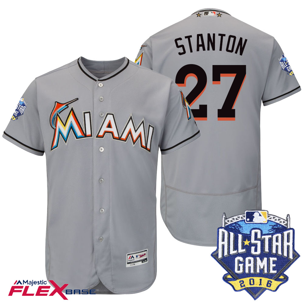 Miami Marlins #27 Giancarlo Stanton Gray 2016 MLB All-Star Game Patch Flex Base Jersey