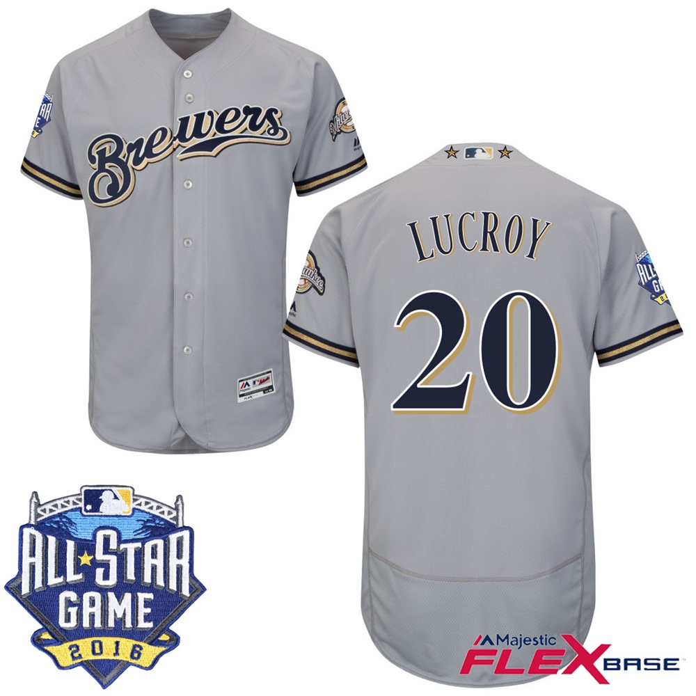 Milwaukee Brewers #20 Jonathan Lucroy Gray 2016 MLB All-Star Game Patch Flex Base Jersey