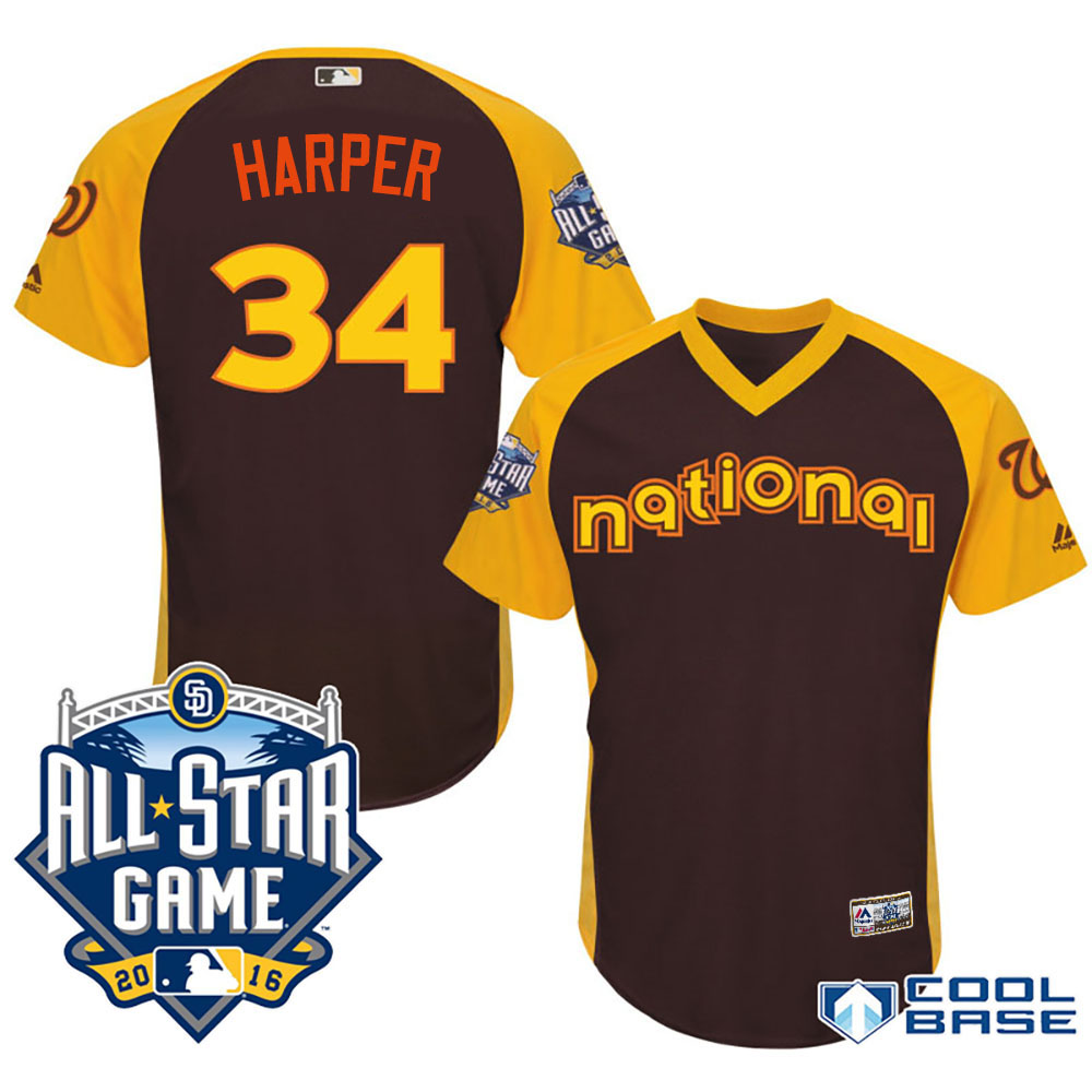 2016 MLB All-Star National Washington Nationals #34 Bryce Harper Brown Home Run Derby Cool Base Jersey