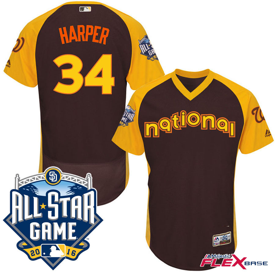 2016 MLB All-Star National Washington Nationals #34 Bryce Harper Brown Home Run Derby Flex Base Jersey