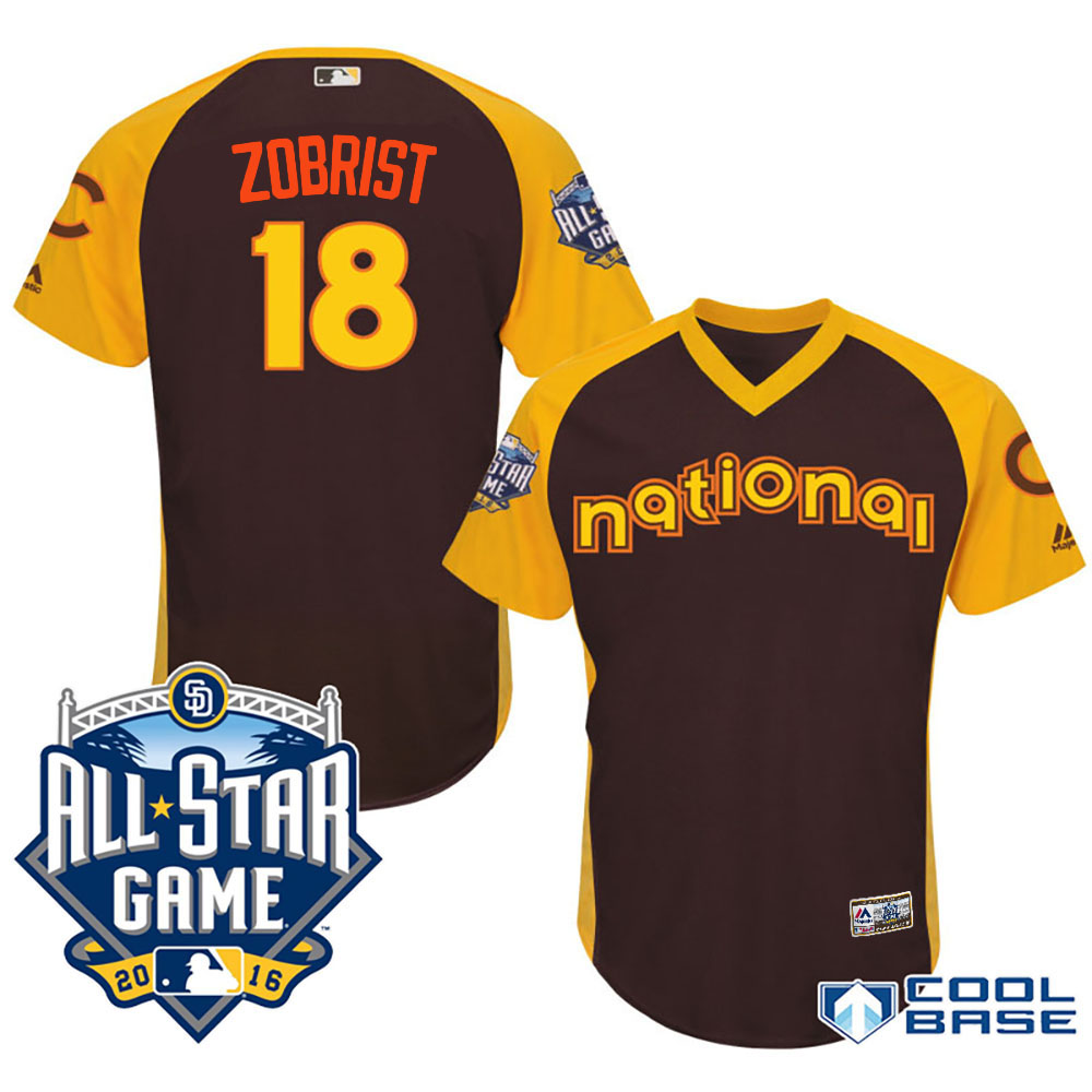 2016 MLB All-Star National Chicago Cubs Ben Zobrist #18 Brown Home Run Derby Second Baseman Cool Base Jersey