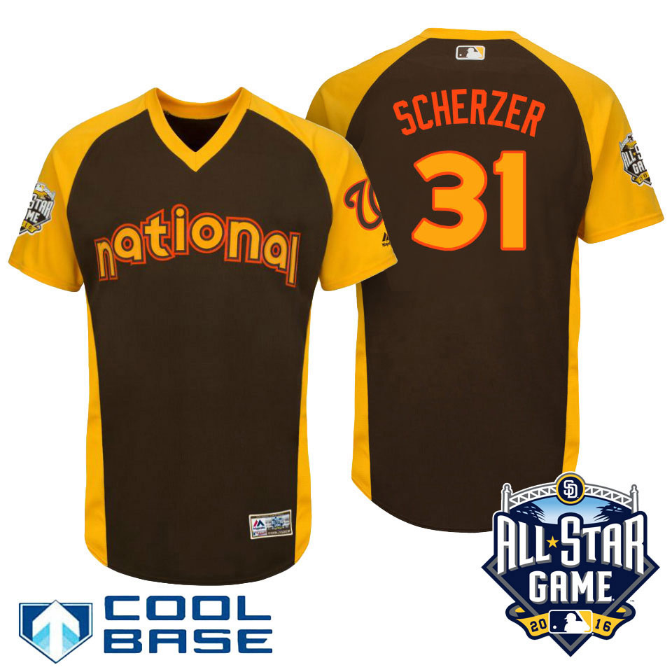 2016 MLB All-Star National Washington Nationals Max Scherzer #31 Brown Home Run Derby Cool Base Jersey