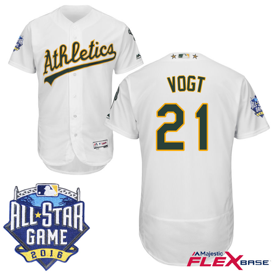 Oakland Athletics #21 Stephen Vogt White 2016 MLB All-Star Game Patch Flex Base Jersey