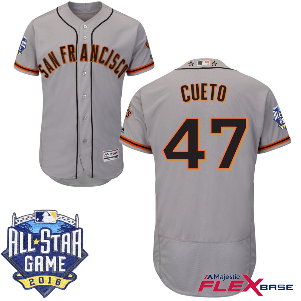 San Francisco Giants #47 Johnny Cueto Gray 2016 MLB All-Star Game Patch Flex Base Jersey