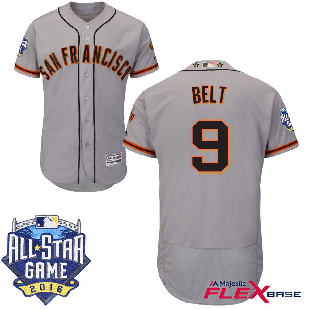 San Francisco Giants #9 Brandon Belt Gray 2016 MLB All-Star Game Patch Flex Base Jersey