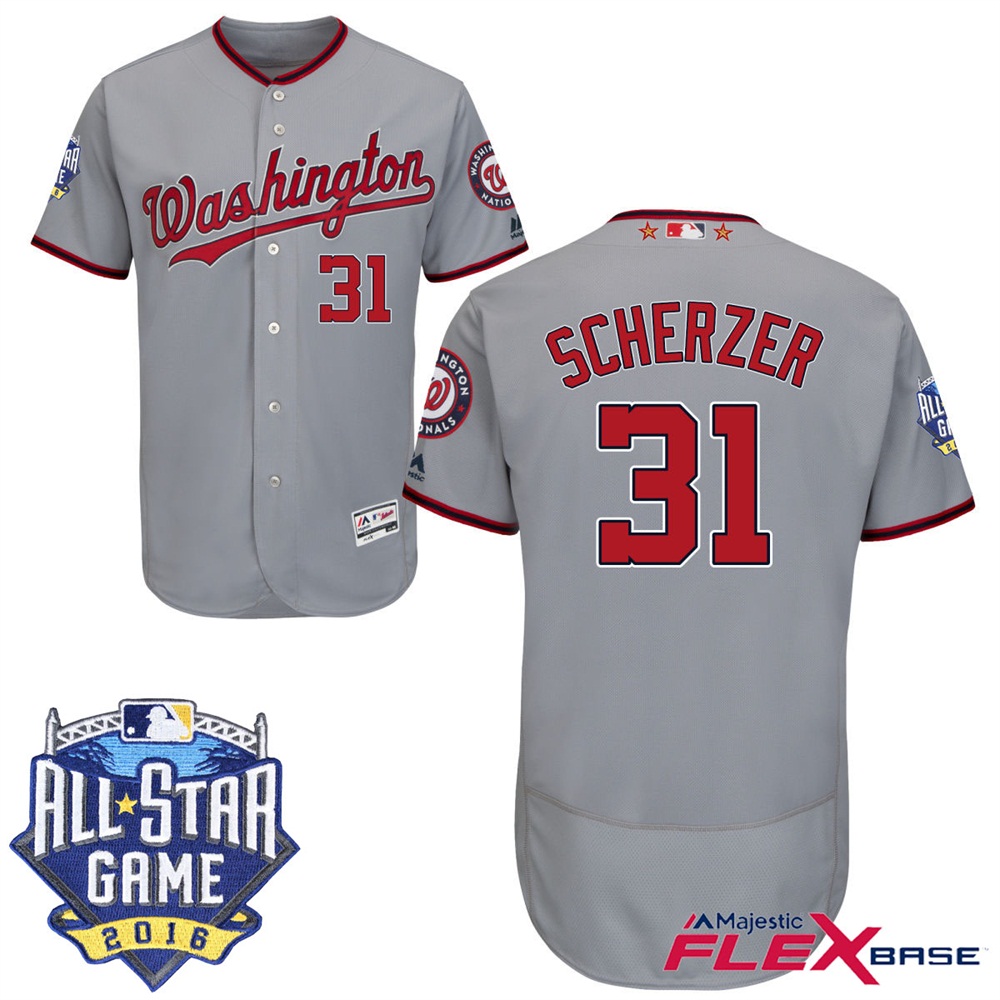 Washington Nationals #31 Max Scherzer Gray 2016 MLB All-Star Game Patch Flex Base Jersey