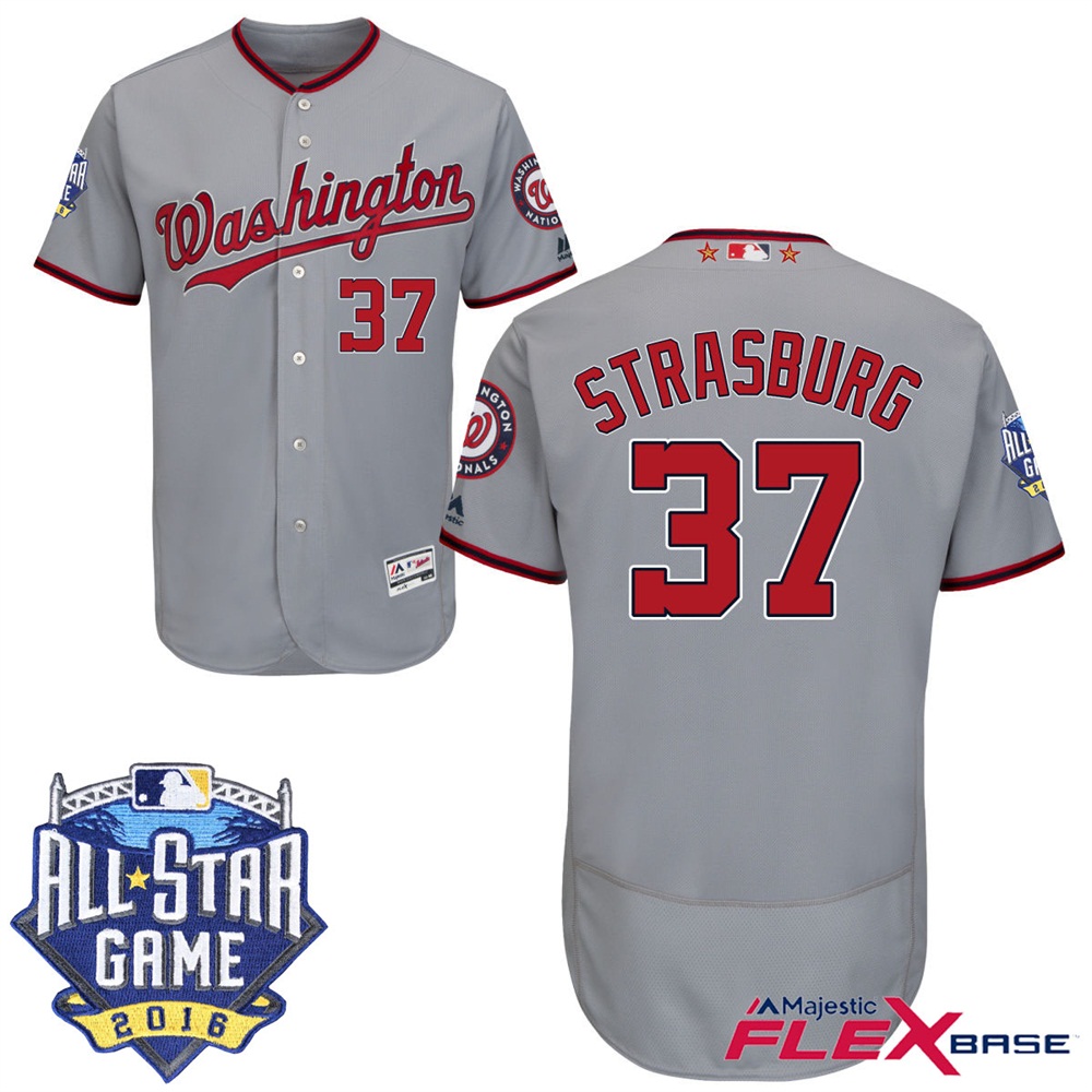 Washington Nationals #37 Stephen Strasburg Gray 2016 MLB All-Star Game Patch Flex Base Jersey