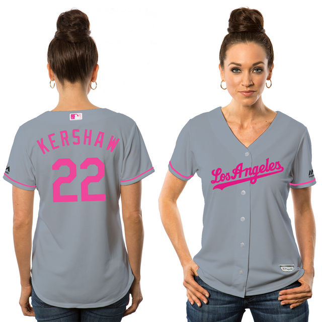 Women's 2016 Mother's Day Los Angeles Dodgers #22 Clayton Kershaw Gray Road Cool Base Jersey