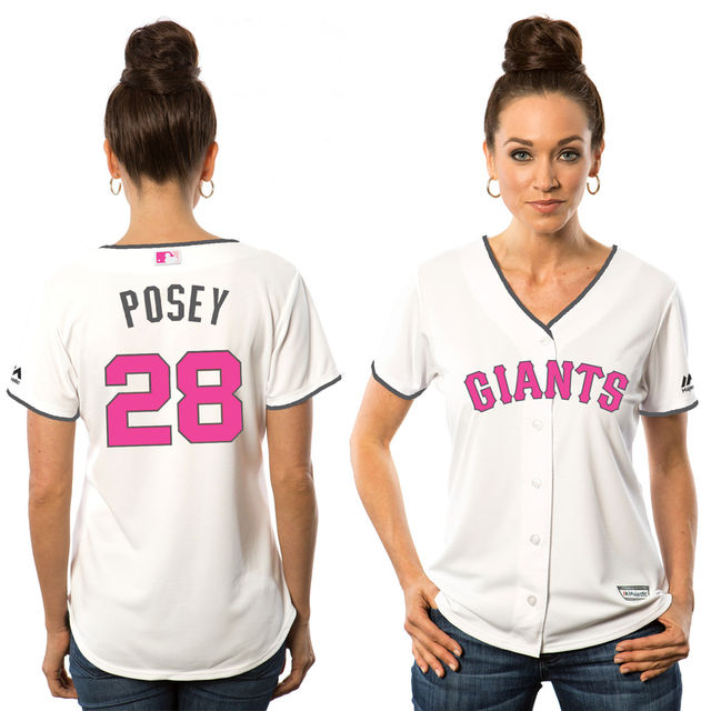 Women's 2016 Mother's Day San Francisco Giants #28 Buster Posey White Home Cool Base Jersey