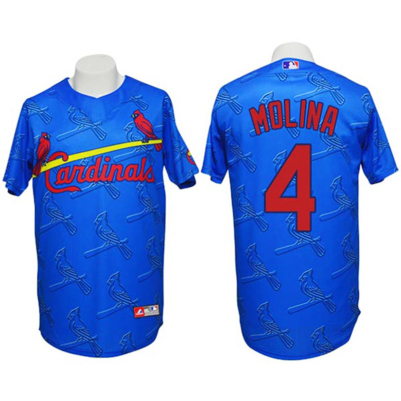 St. Louis Cardinals #4 Yadier Molina Conventional 3D Fashion Blue Jersey