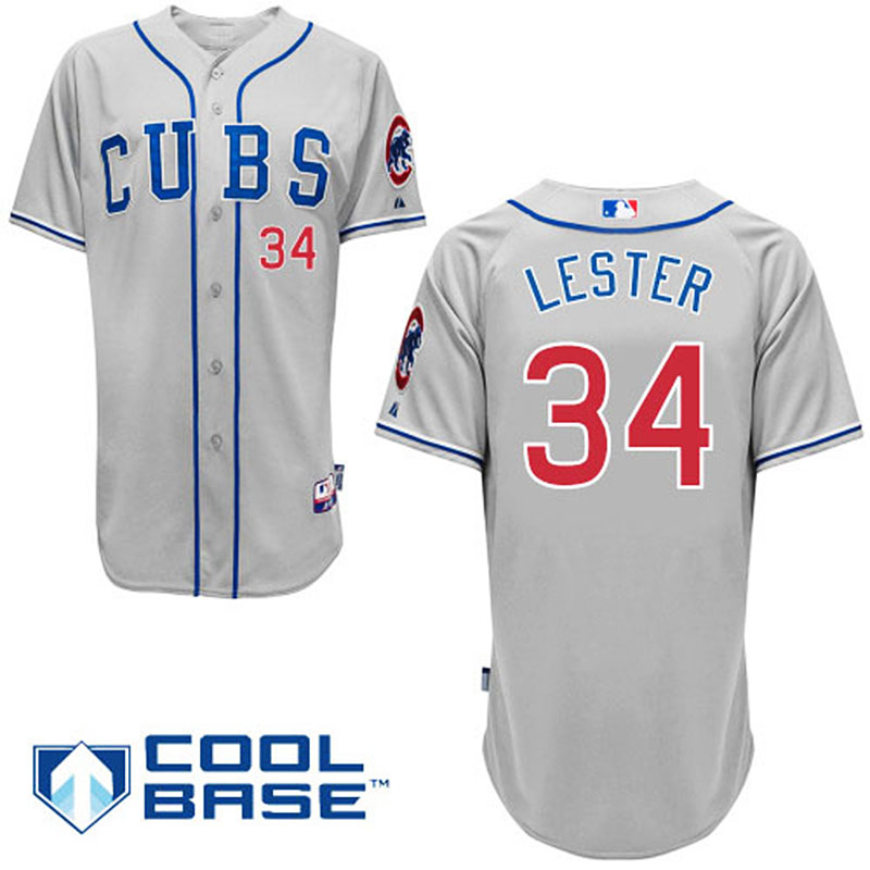 Chicago Cubs #34 Jon Lester Gray Cool Base Road Jersey