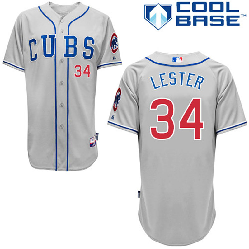 Chicago Cubs #34 Jon Lester Cool Base Authentic Gray Jersey