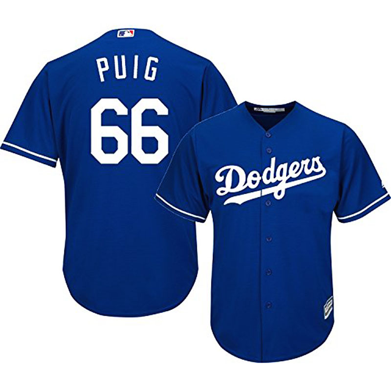 Los Angeles Dodgers #66 Yasiel Puig Blue Authentic Cool Base Alternate Jersey