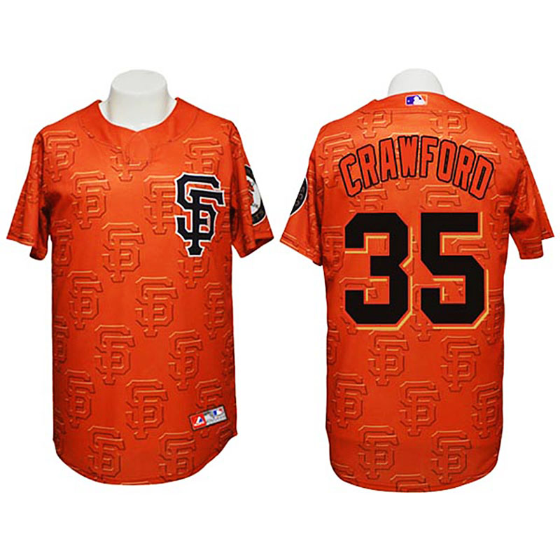 San Francisco Giants #35 Brandon Crawford Authentic 3D Fashion Orange Jersey