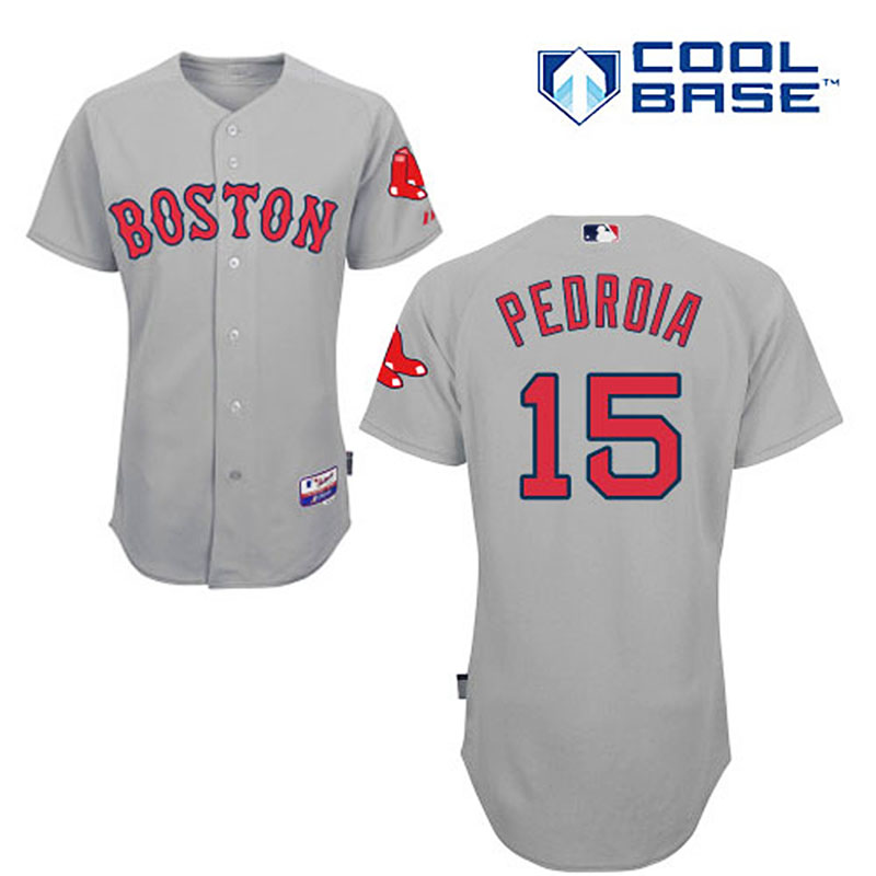 Boston Red Sox #15 Dustin Pedroia Gray Authentic Cool Base Road Jersey