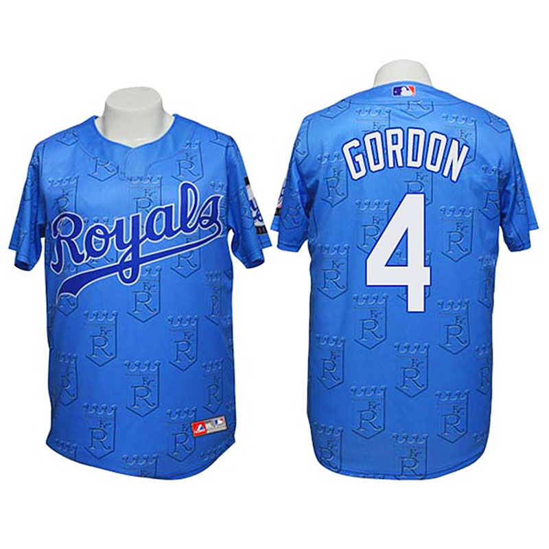 Kansas City Royals #4 Alex Gordon Authentic 3D Fashion Blue Jersey