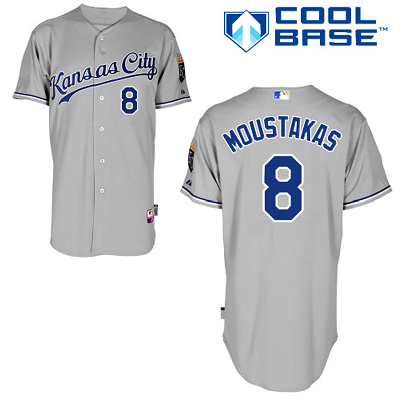 Kansas City Royals #8 Mike Moustakas Cool Base Road Authentic Gray Jersey