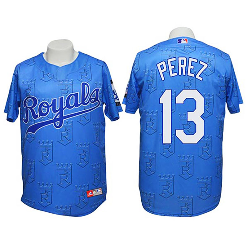 Kansas City Royals #13 Salvador Perez Authentic 3D Fashion Blue Jersey