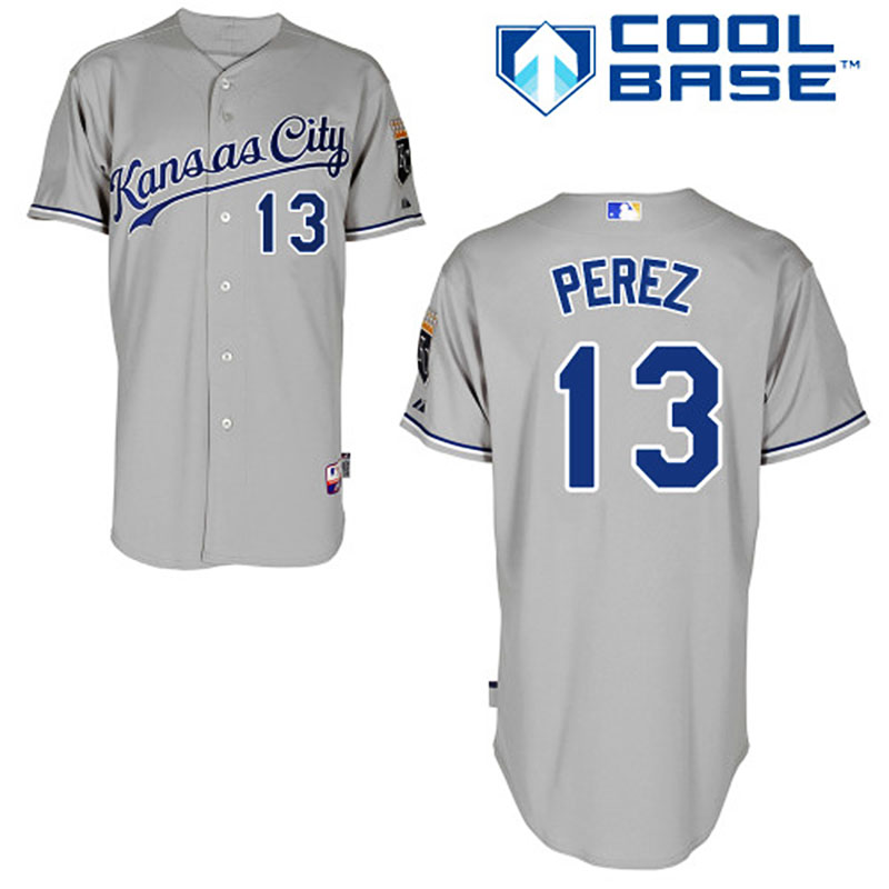 Kansas City Royals #13 Salvador Perez Cool Base Authentic Road Gray Jersey