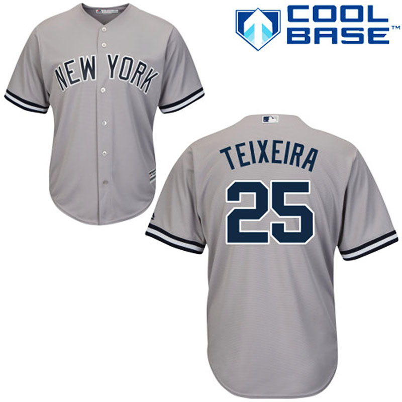 New York Yankees #25 Mark Teixeira Gray Road Authentic Cool Base Jersey