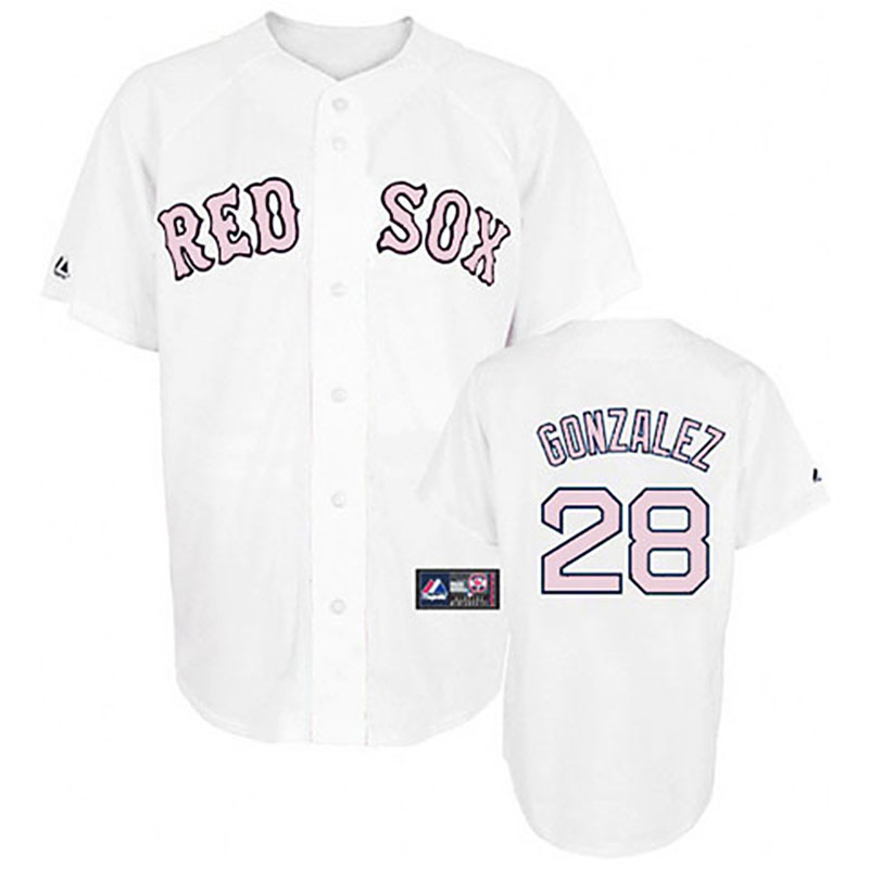 Boston Red Sox #28 Adrian Gonzalez White(Pink No.) Women's Fashion Jersey