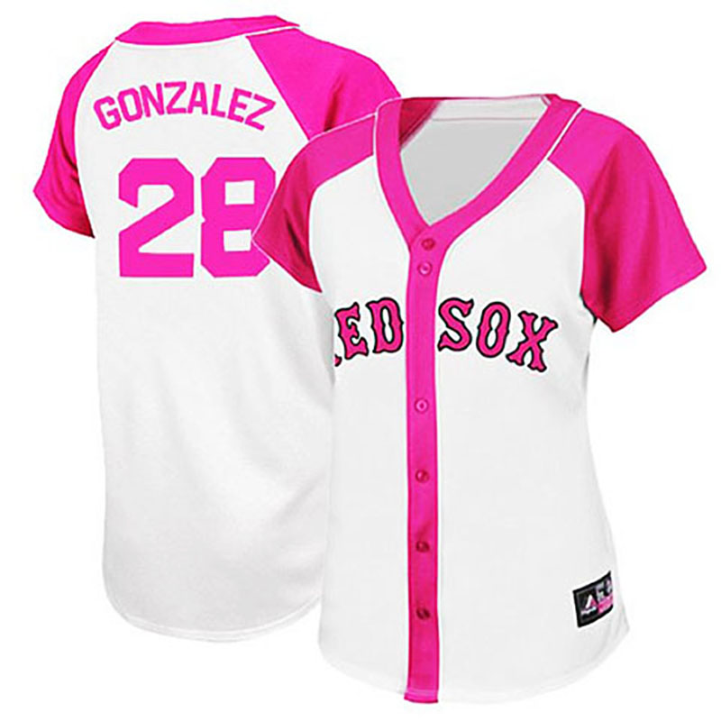 Boston Red Sox #28 Adrian Gonzalez White/Pink Women's Splash Fashion Jersey