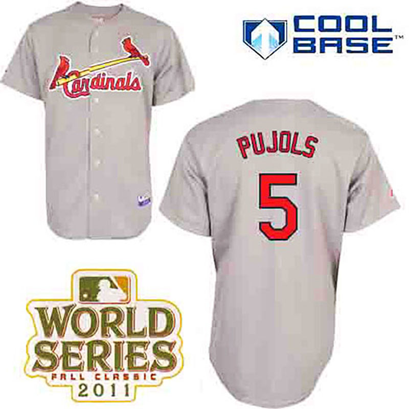 St. Louis Cardinals #5 Albert Pujols Grey Road Cool Base 2011 World Series Patch Jersey