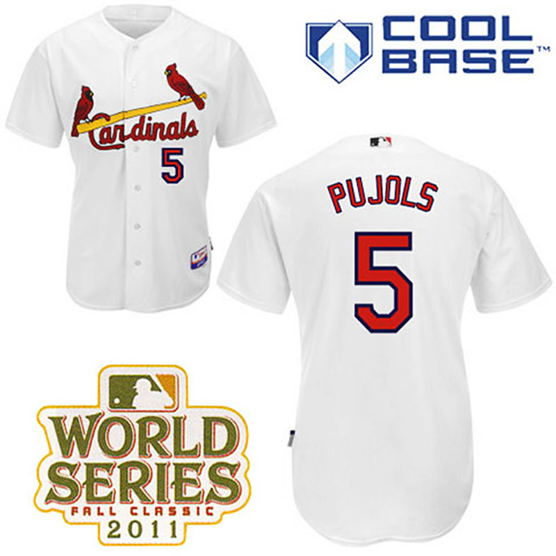 St. Louis Cardinals #5 Albert Pujols White Home Cool Base 2011 World Series Patch Jersey