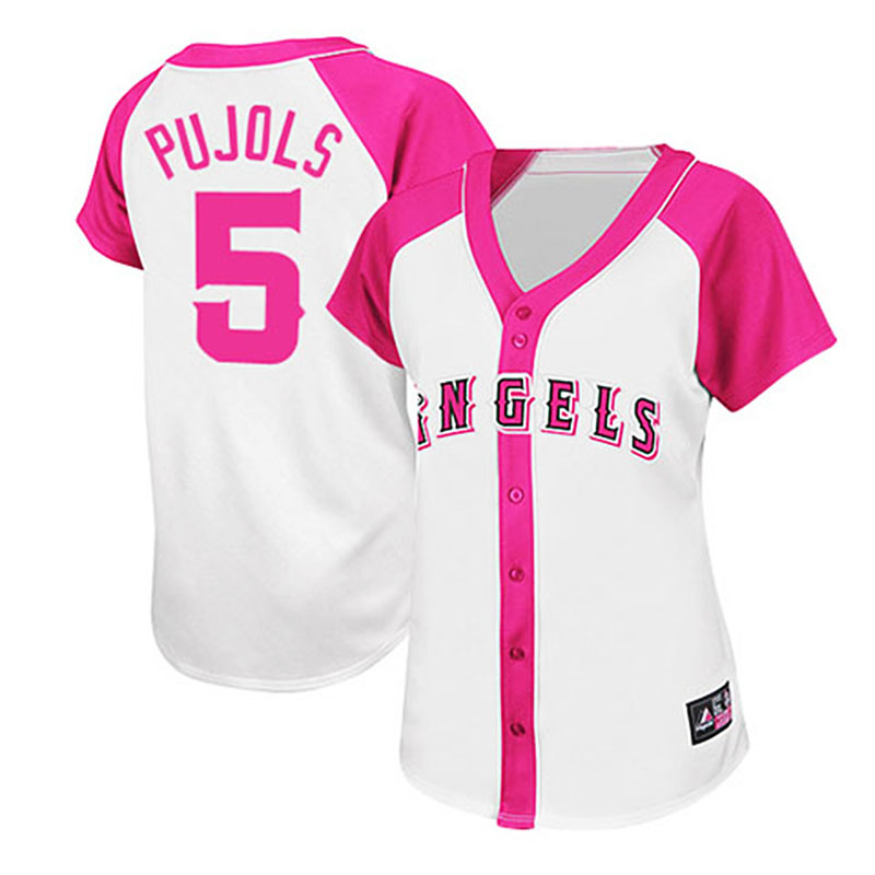 Los Angeles Angels of Anaheim #5 Albert Pujols White/Pink Women's Splash Fashion Jersey