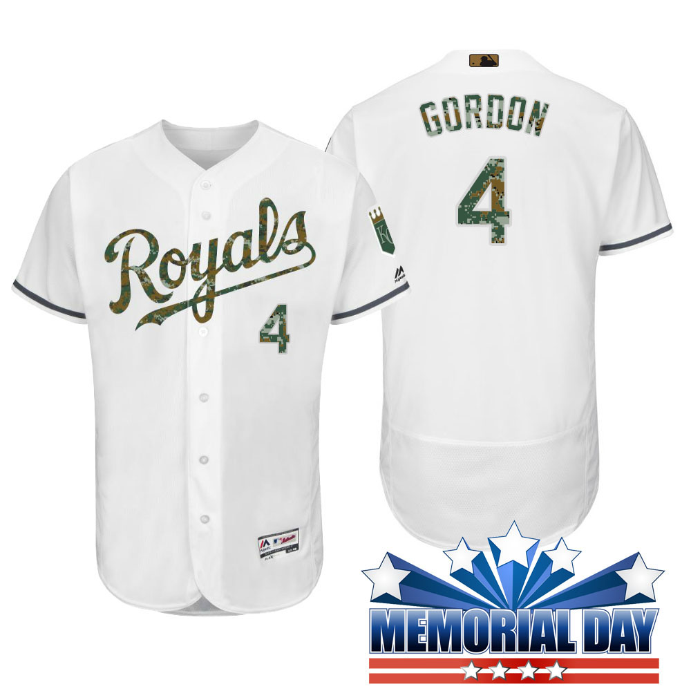 Kansas City Royals Alex Gordon #4 White Camo Fashion 2016 Memorial Day Flex Base Jersey