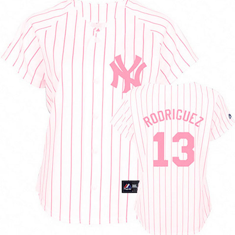 New York Yankees #13 Alex Rodriguez White(Pink Strip) Women's Fashion Jersey