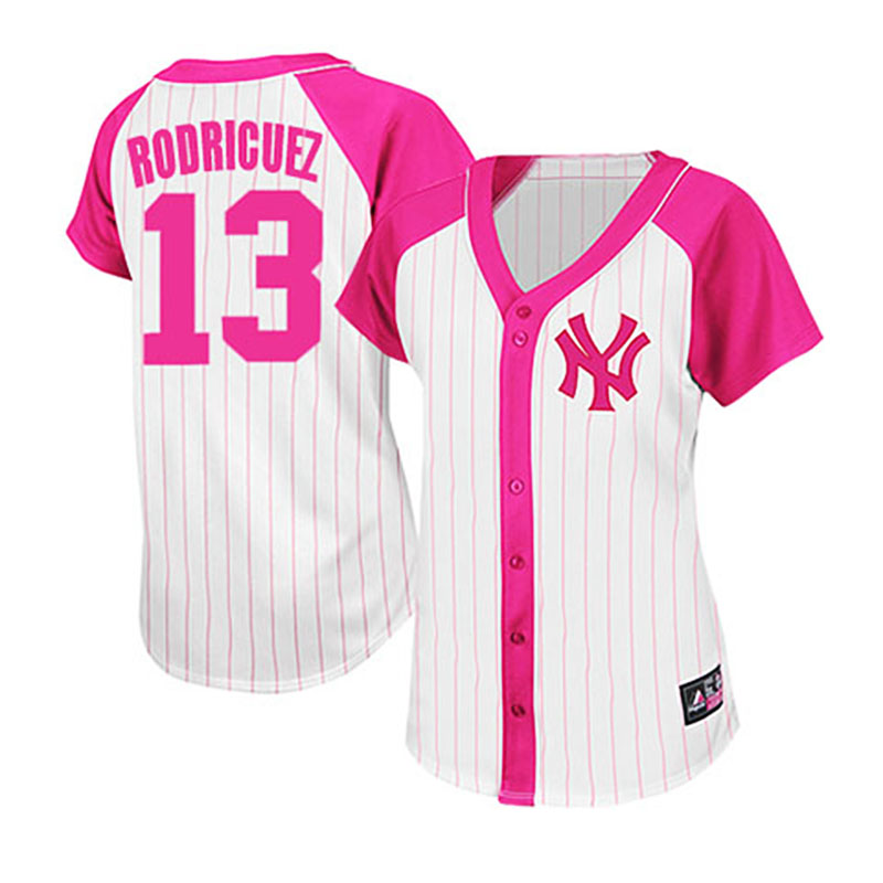 New York Yankees #13 Alex Rodriguez White/Pink Women's Splash Fashion Jersey